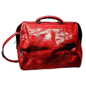 Vintage Bath & Body Works Carry On Travel Bag Red Croc Embossed Faux Leather